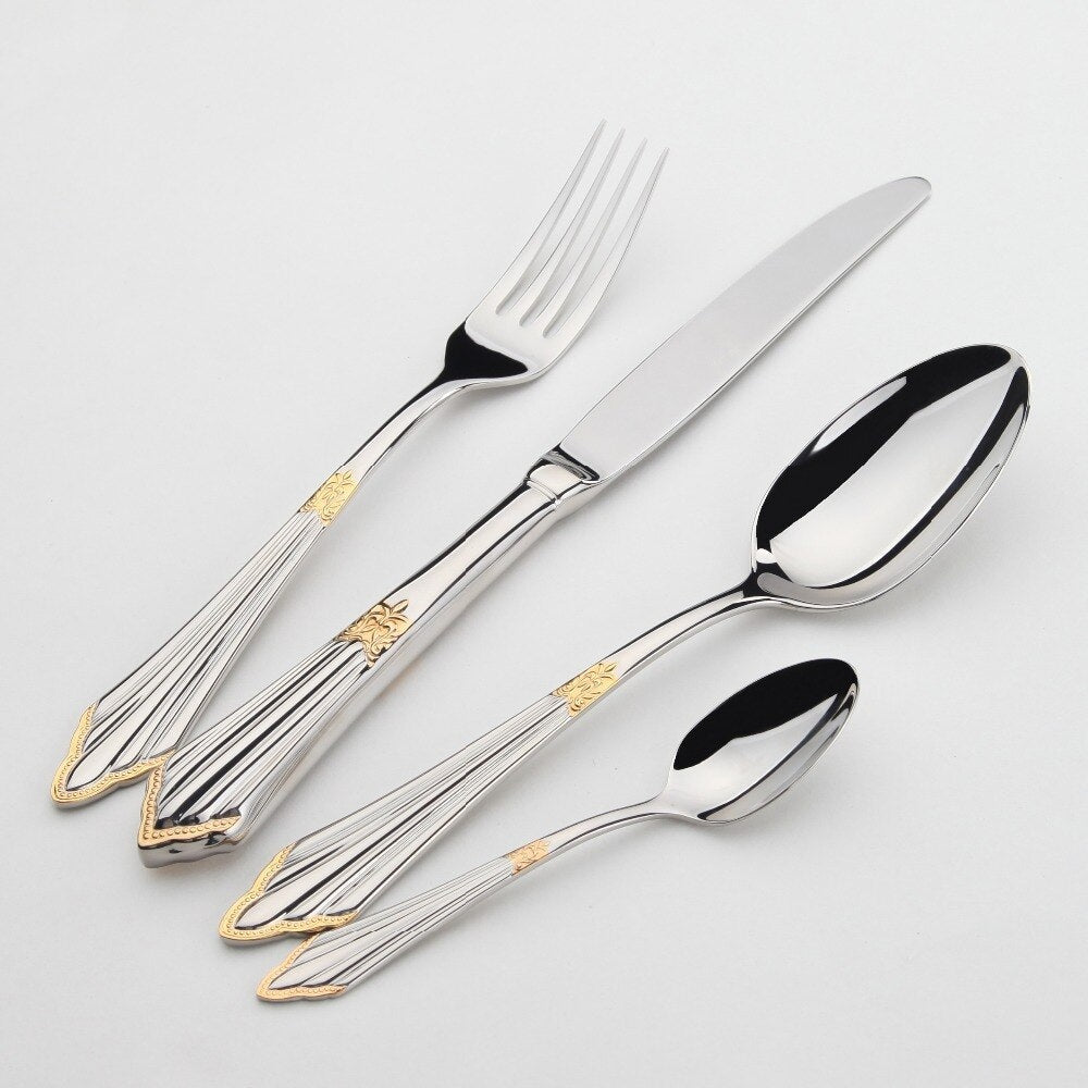 24- or 48-Piece Stainless Steel Cutlery Set in Gold Finish - GlowCut