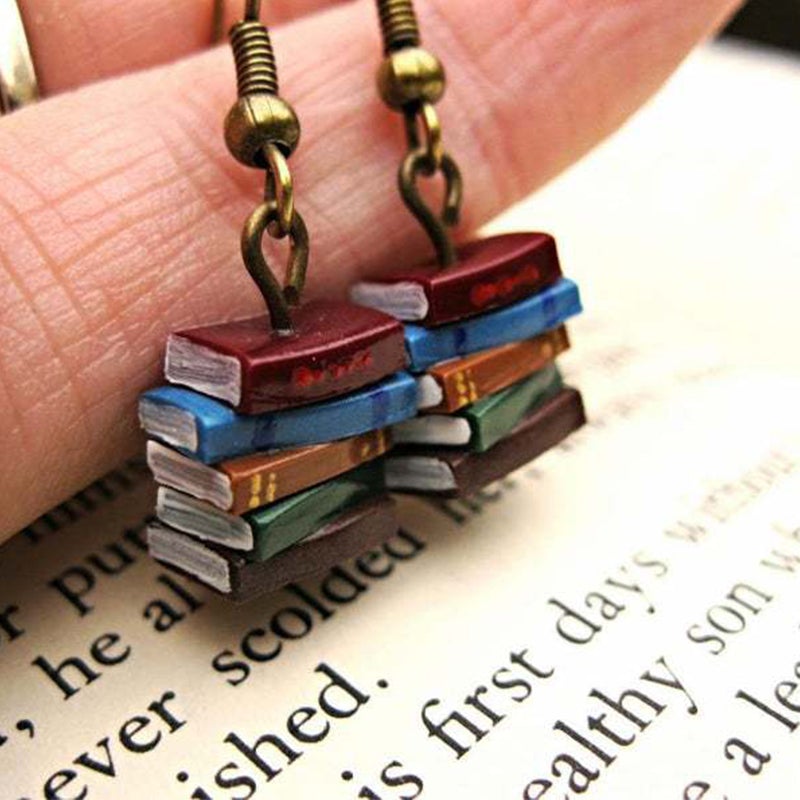 Book stack earrings