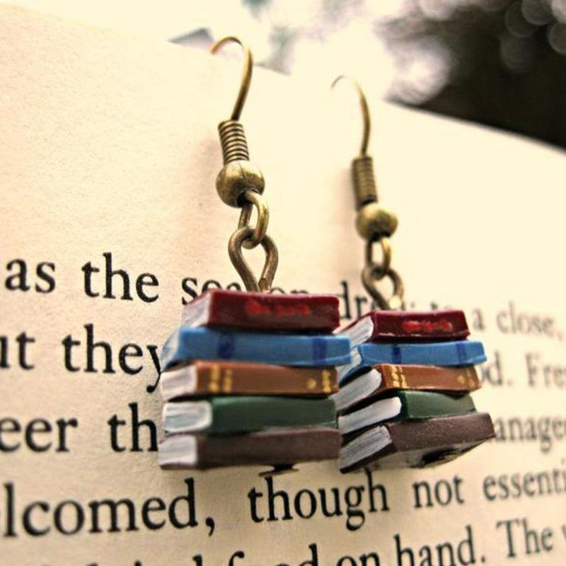 Book stack earrings