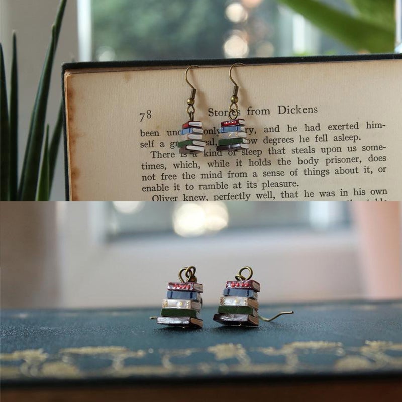 Book stack earrings