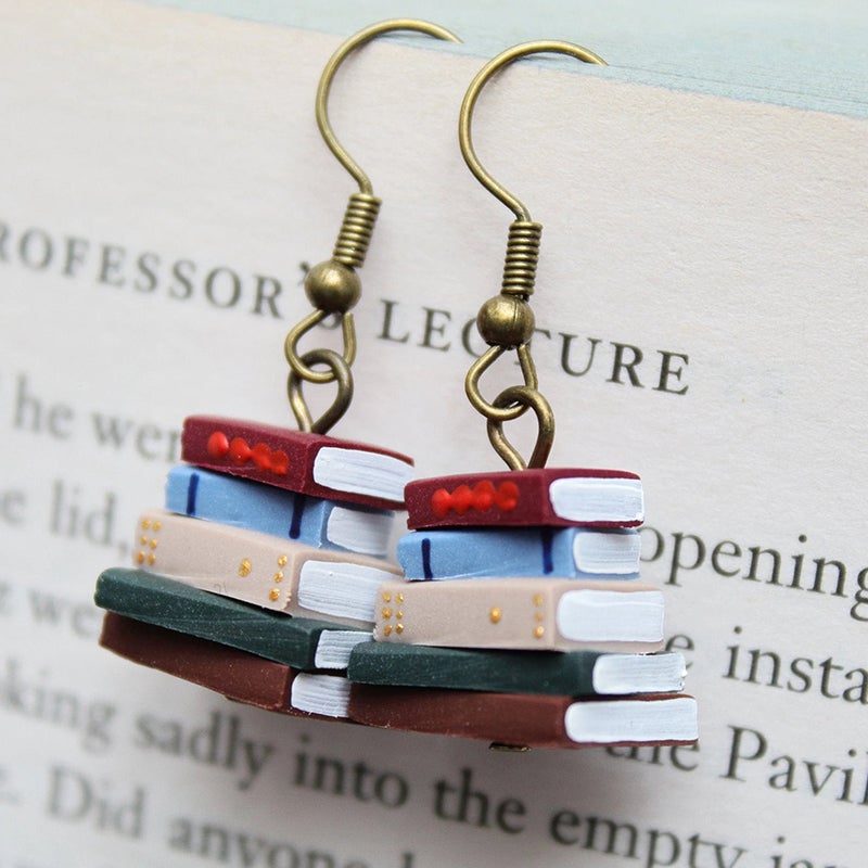 Book stack earrings