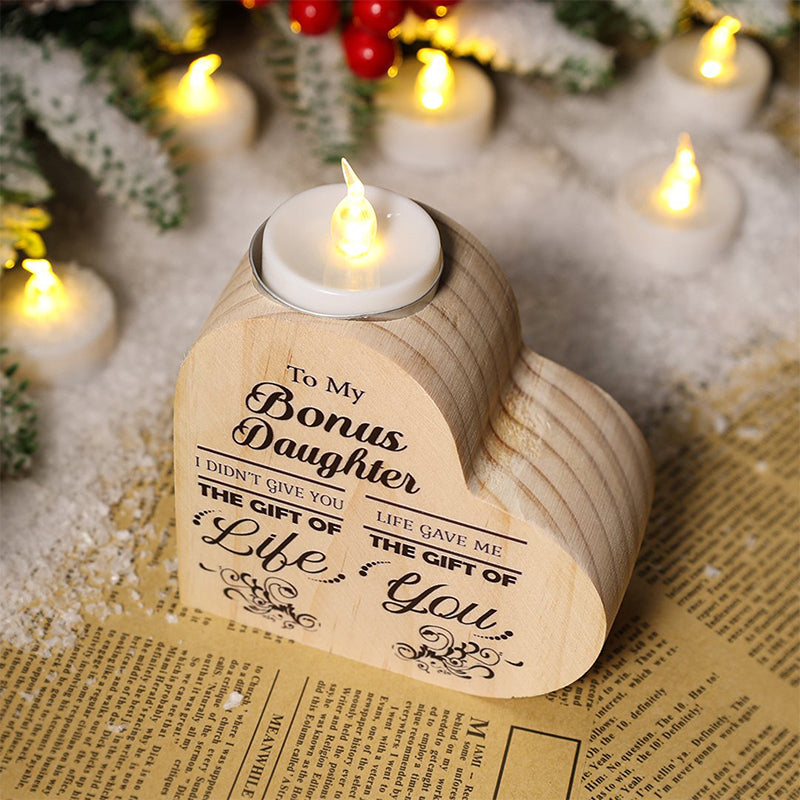 Wood heart candle holder