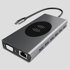 Portable 15-in-1 USB C Hub Adapter, with Wireless Charging Board, 4K USB C to HDMI, SD/TF Card Reader and Ethernet