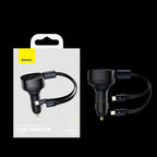 2-in-1 Retractable USB-C & Lightning Car Phone Charger for all Phones & Tablets