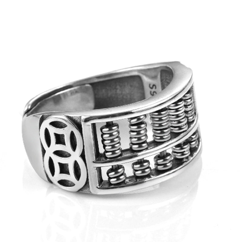Vintage Silver Abacus Adjustable Ring, for Good Luck & Wealth