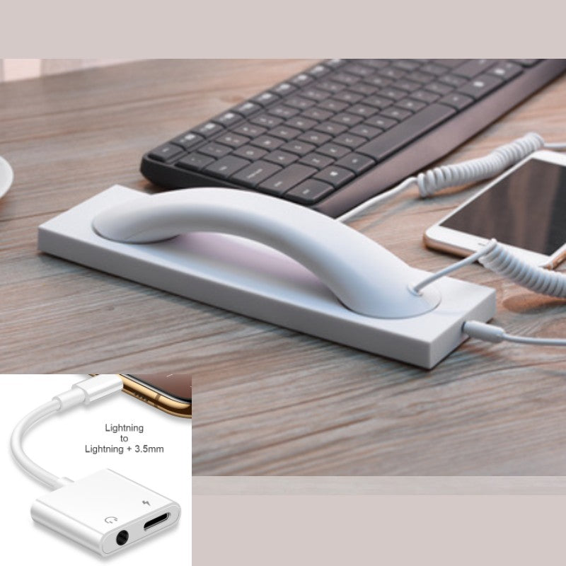Retro Telephone Handset, with Type-c/Lightning to 3.5mm Adapter, for Office, Home, Teleconference & More