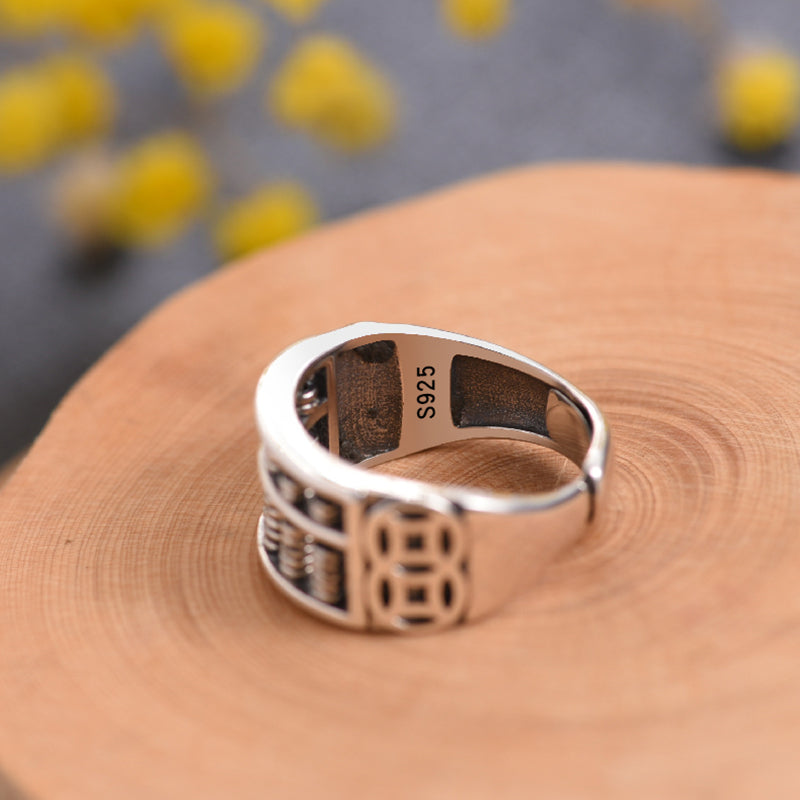 Vintage Silver Abacus Adjustable Ring, for Good Luck & Wealth