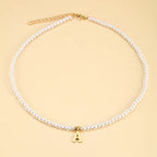 Elegant Gold Accented Pearl Letter Initial Necklace