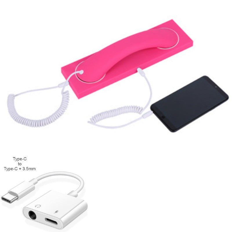 Retro Telephone Handset, with Type-c/Lightning to 3.5mm Adapter, for Office, Home, Teleconference & More