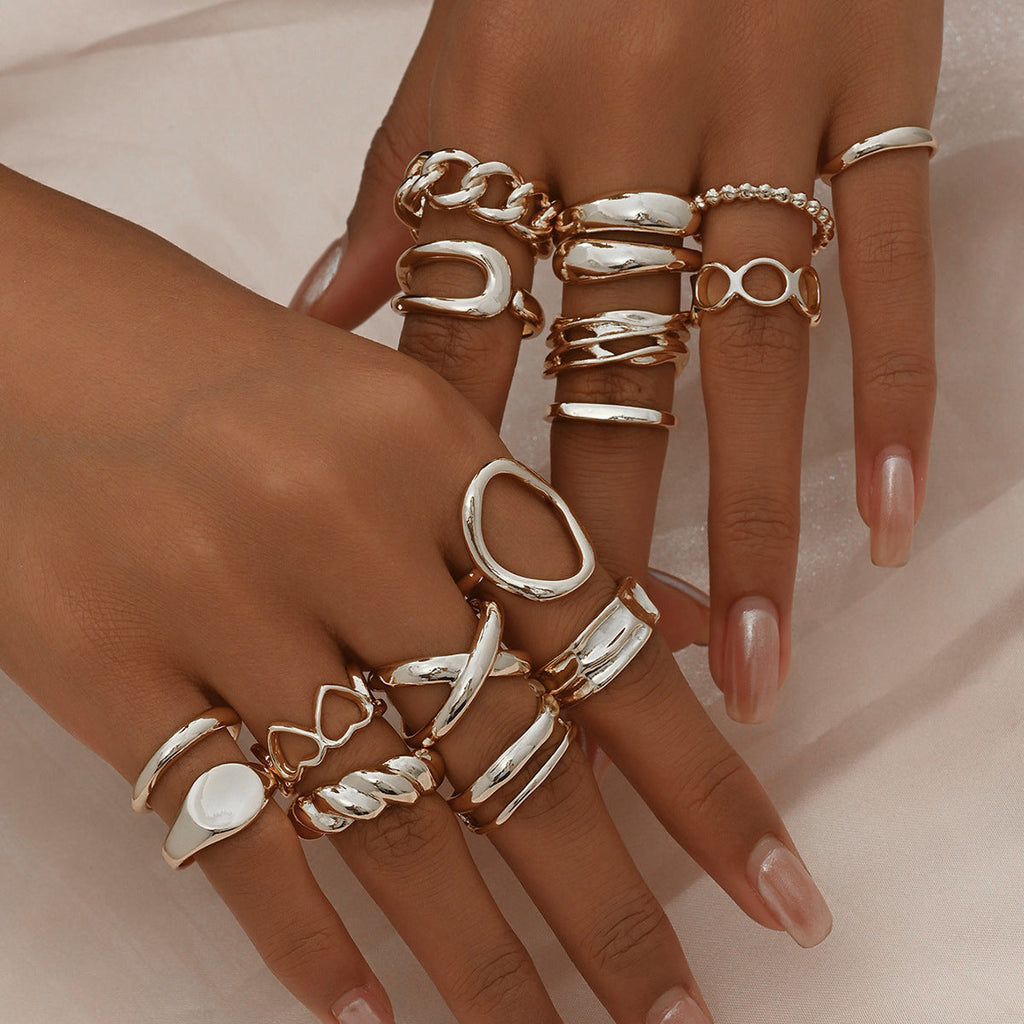 16pc Adjustable Geometric Ring Set