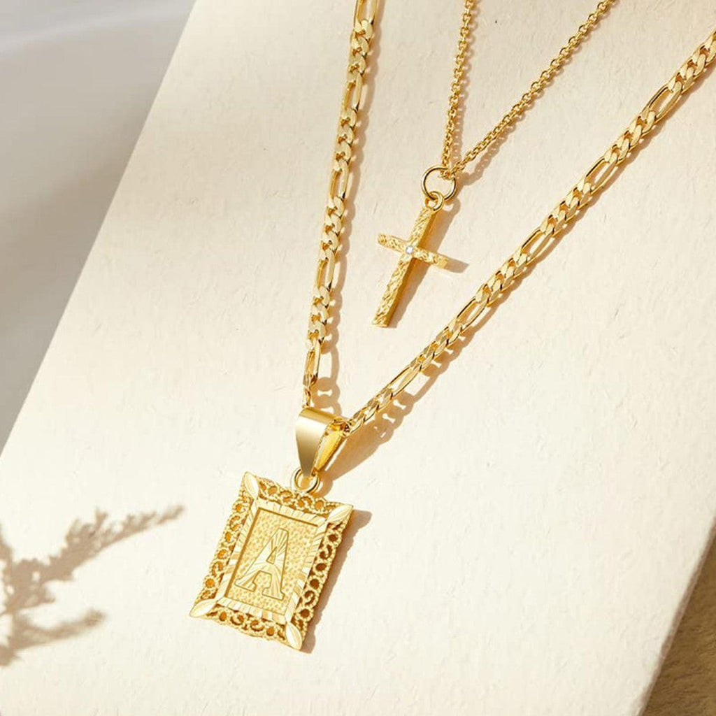 2pc 14k Initial & Cross Necklace Set