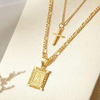2pc 14k Initial & Cross Necklace Set