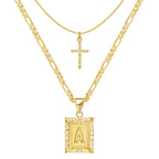 2pc 14k Initial & Cross Necklace Set