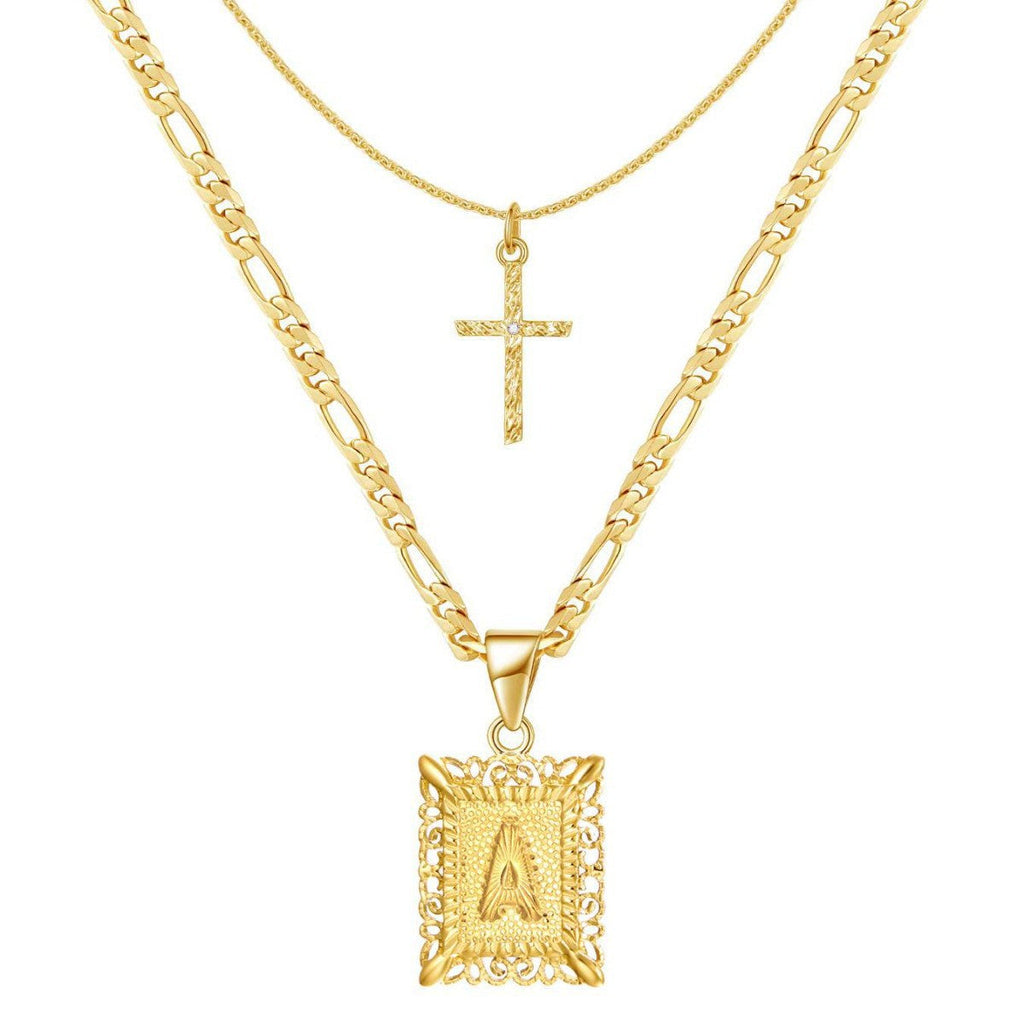 14k Initial Necklace + FREE Cross Necklace