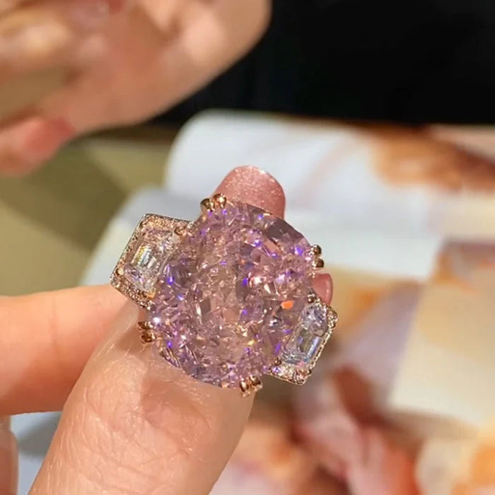 Three Stone Brilliant Cut Pink Ring