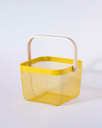 Square Metal Storage Basket with Wooden Handle - Yellow - Set of 2