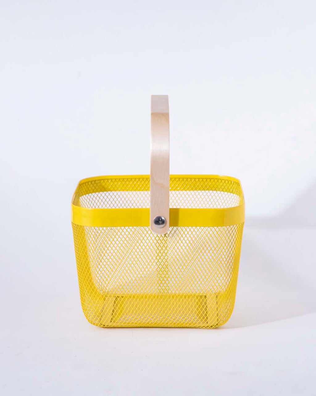 Square Metal Storage Basket with Wooden Handle - Yellow - Set of 2