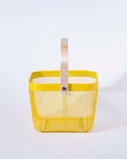 Square Metal Storage Basket with Wooden Handle - Yellow - Set of 2