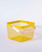 Square Metal Storage Basket with Wooden Handle - Yellow - Set of 2