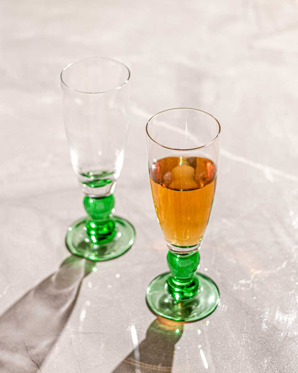 Swirl Green Champagne Flute - Set of 6