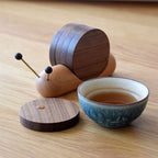 Cute Wood Cup Coaster, with 5 Pieces and Snail-shaped Holder, for Cup, Mug, Bowl & More