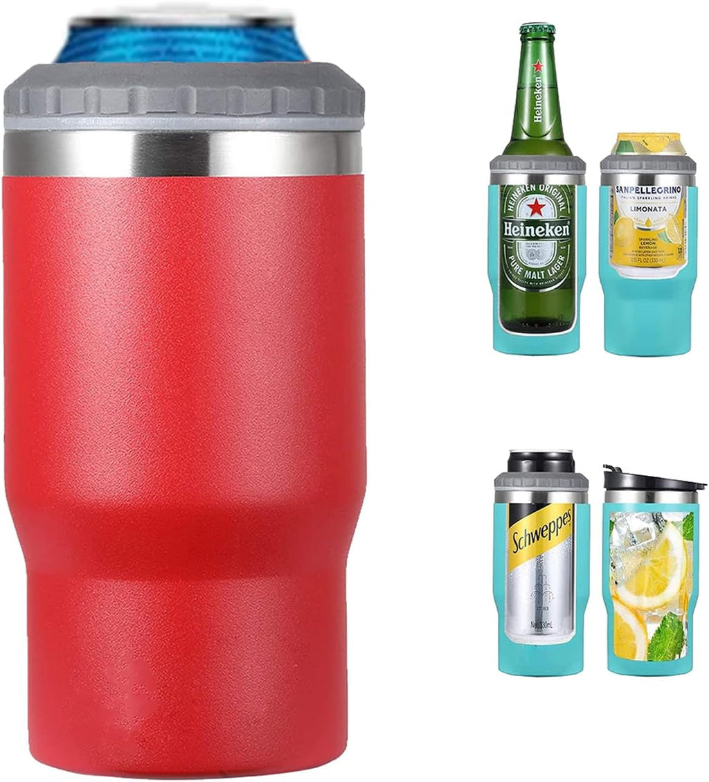 4 in 1 stainless steel can/bottle insulator, 14Oz two-way lid SUS insulated can cooler, beer bottle holder (Black)
