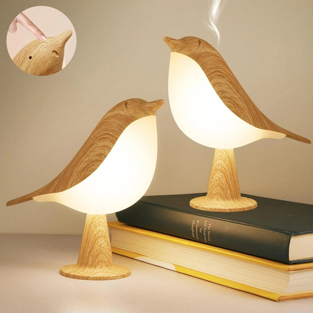 Touch-Control Wooden Bird Night Light - Rechargeable LED Bedside Lamp