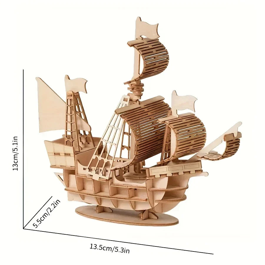 SailCraft 3D DIY Wooden Sailing Boat Puzzle Model – Decoration Set for Home and Office