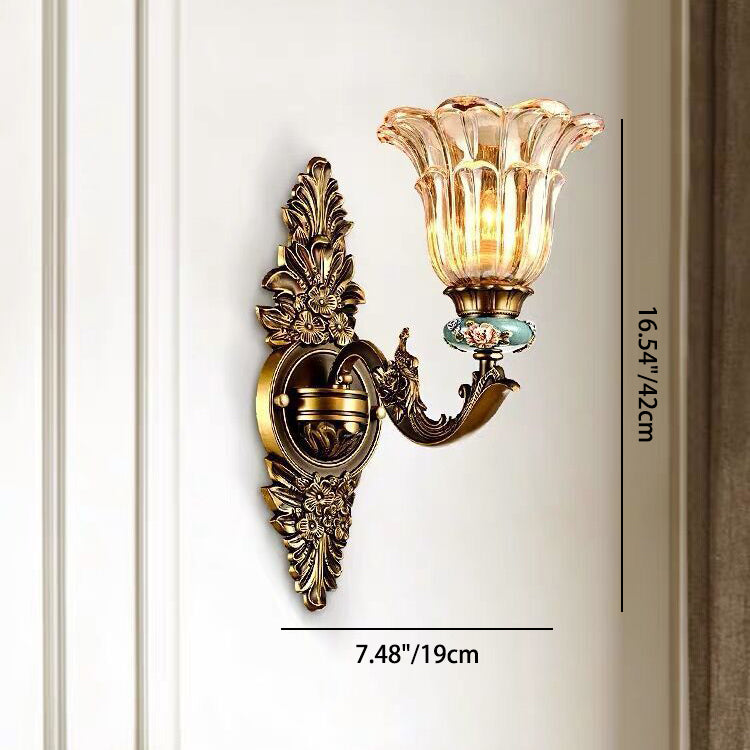 FlorisLuxe European Wall Lamp | Blossom Design | 1-2 Flames | High-Quality Resin & Glass | Elegance for Living Room & Hallway