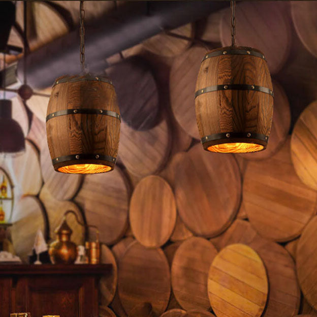 BarrelGlow Vintage Pendant Light | Wood Wine Barrel Design | 1-bulb | Rustic Lighting