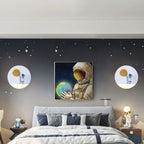 Contemporary Creative Iron Resin Round Astronaut LED Wall Light Lamp for Bedroom