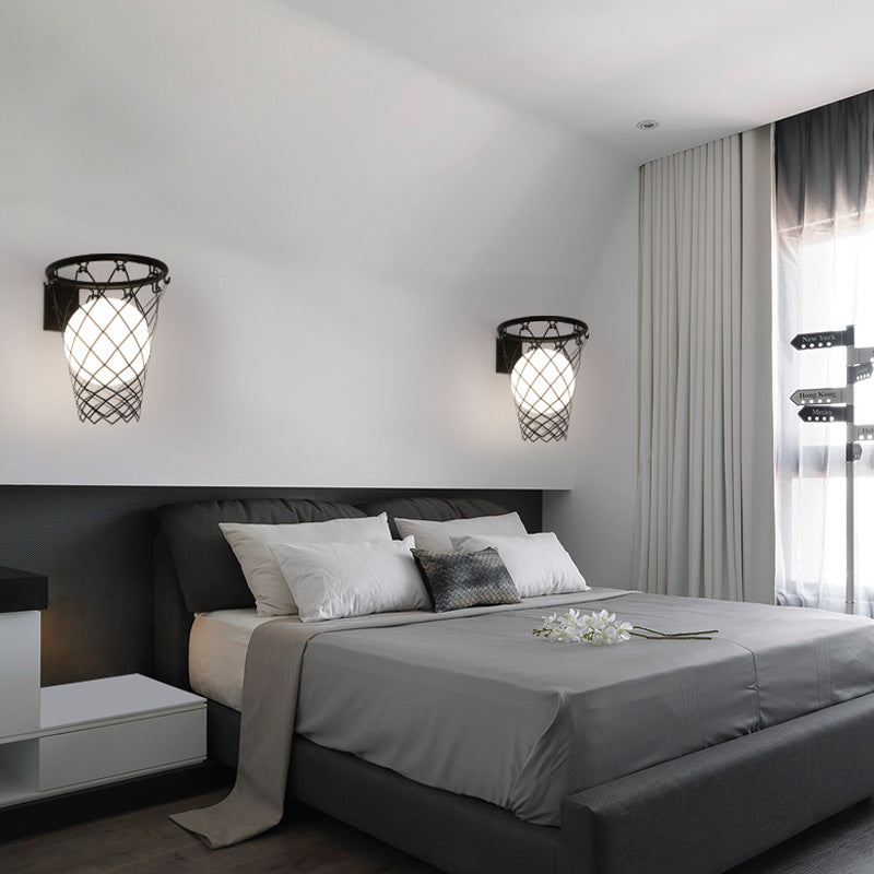 Slamora Children's Wall Light | Basketball Hoop Design | Glass & Metal | Art Deco Style | Bedroom Light