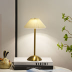 Contemporary Scandinavian rechargeable iron fabric cone pleated LED table lamp for bedside