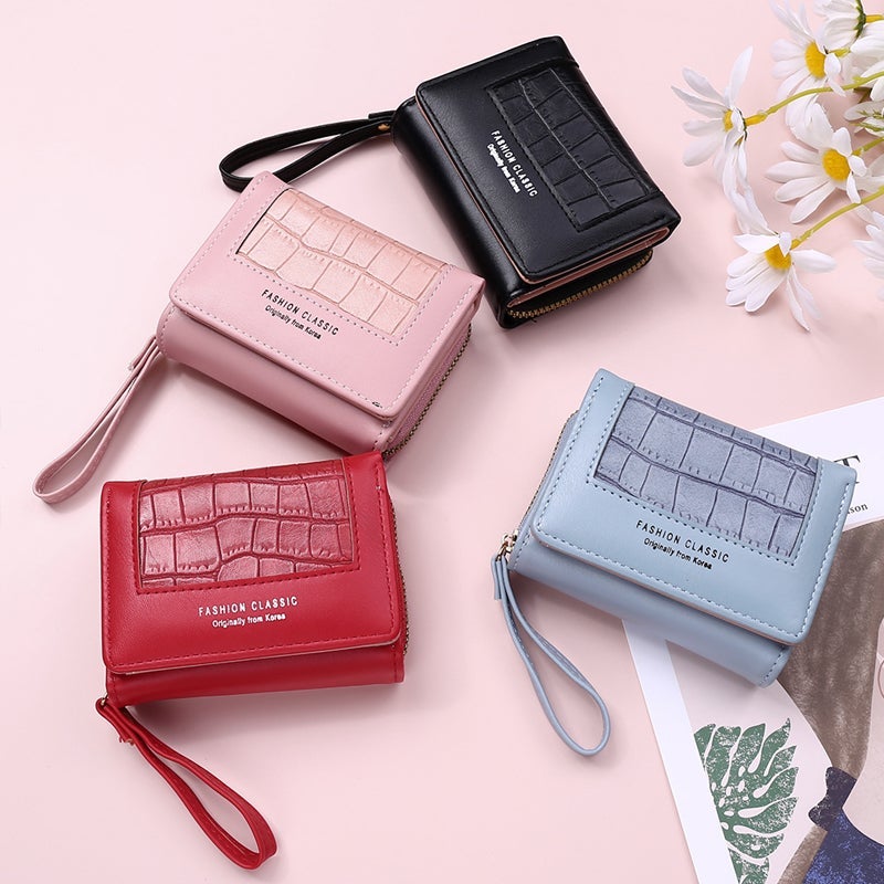Large Capacity Multi-Card Zipper Tri-Fold Coin Purse