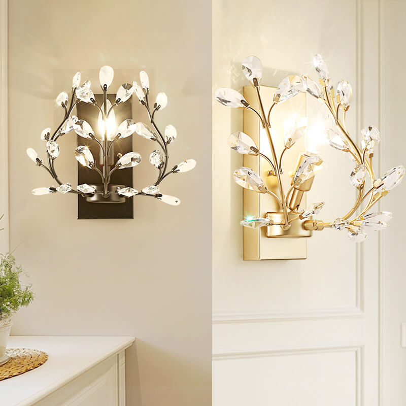 Luminis Wall Light | Luxury Crystal Design | Leaf Motif | 1-Bulb & Modern