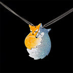 Hand-painted Fox and Wolf Couple Embrace Necklace