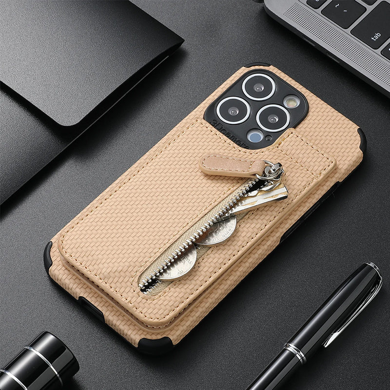 Magnetic zipper wallet case with credit card holder