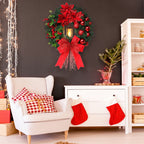 LED Christmas Wreath with Red Bow for Indoor Holiday Decor