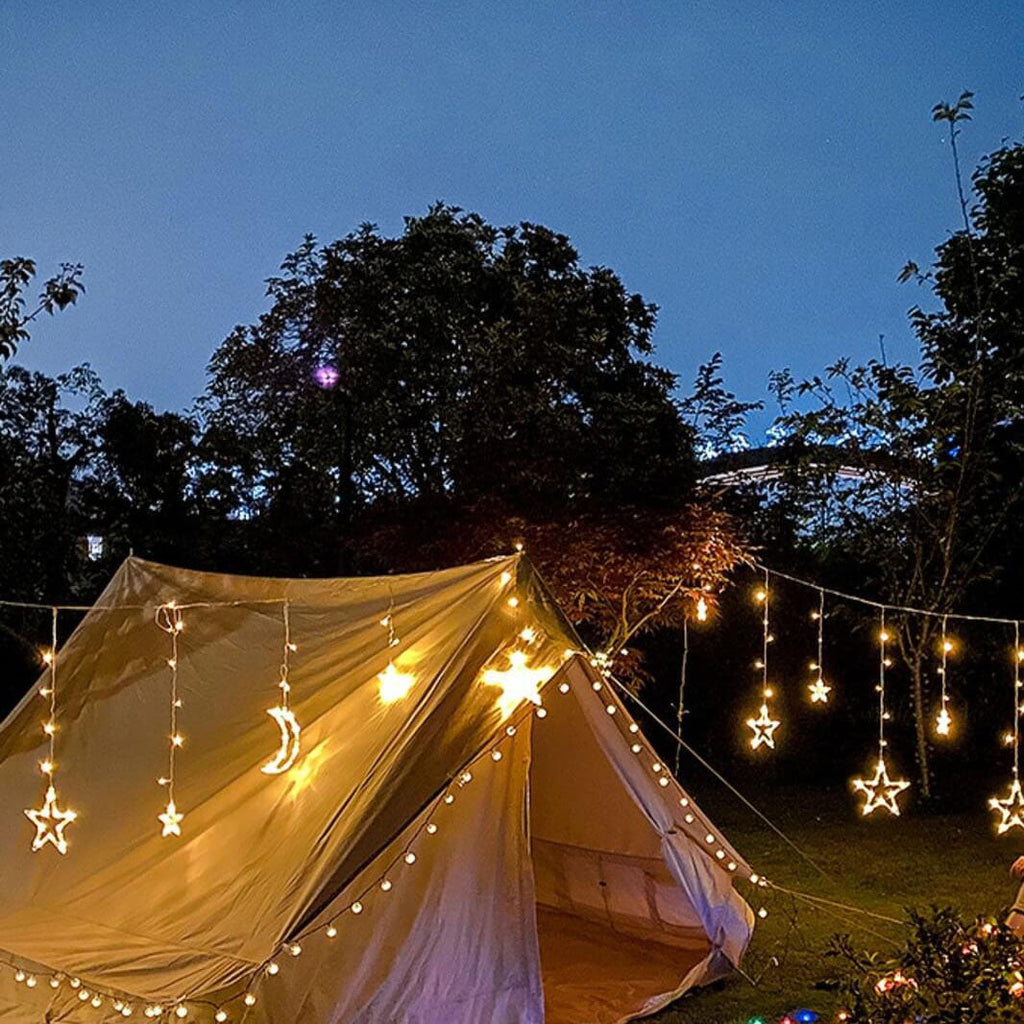 LED Solar Star Moon Curtain Light Christmas Outdoor Patio Decorative Camping String Lights