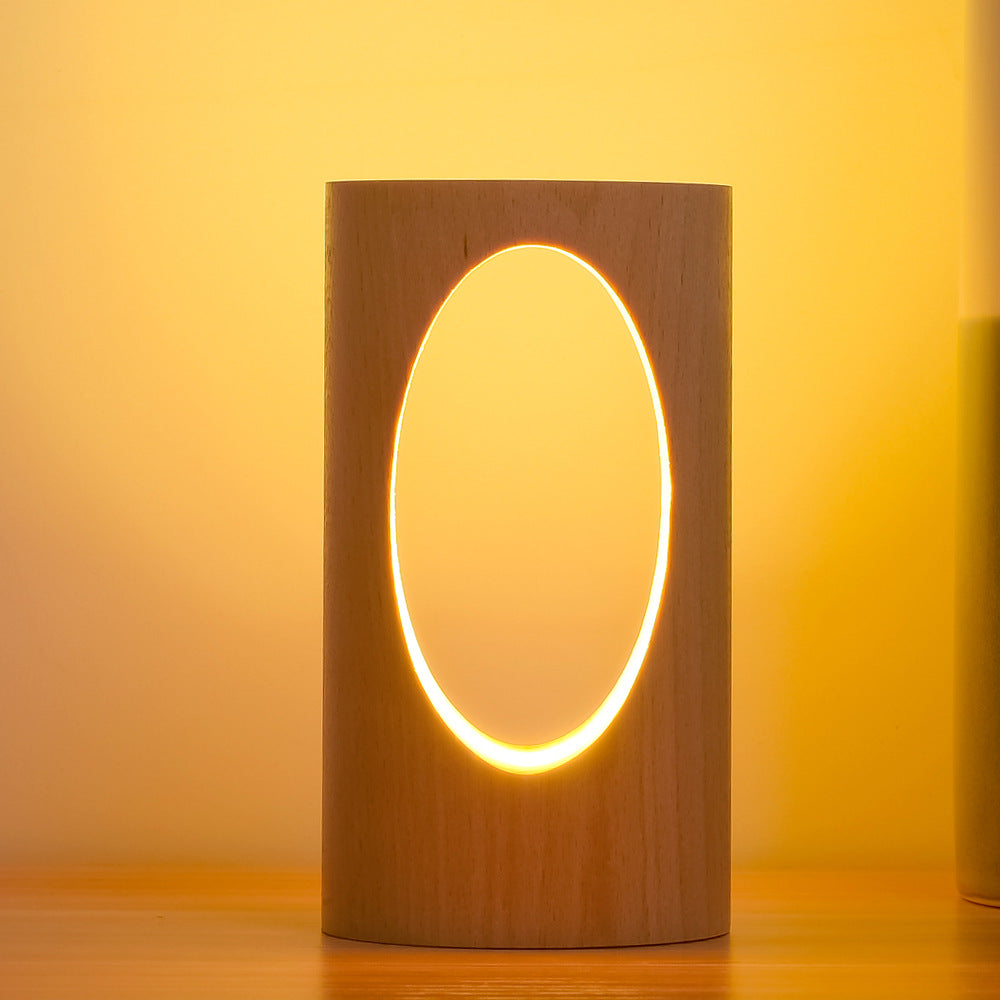 Japanese solid wood rectangular column LED night lamp USB table lamp