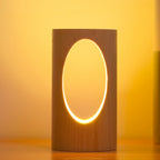 Japanese solid wood rectangular column LED night lamp USB table lamp