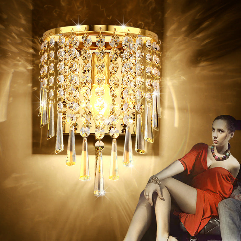 Modern Luxury Semi-Round Octagonal Pearl Stainless Steel Crystal 1-Light Wall Sconce Lamp for Living Room