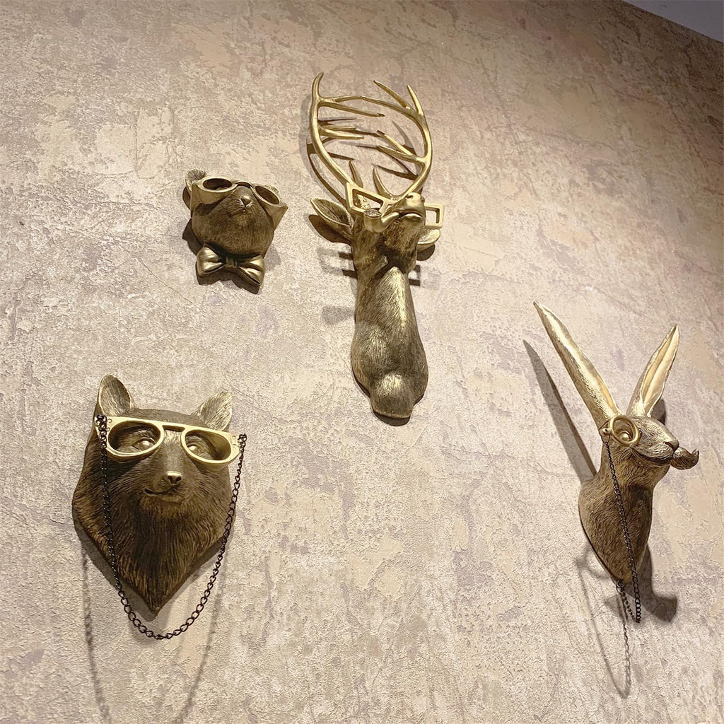 Resin Animal Head Wall Sculptures with Hand-Painted Details