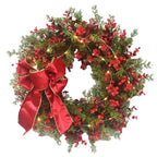 Artifical Cherry Pattern Wreaths Christmas Wreath Red Door Wreath Wall Hanging Garland Ornaments Rattan Circle Wall Decoration