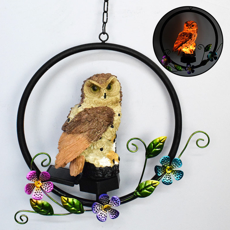 European rustic owl solar waterproof outdoor garden pendant lights