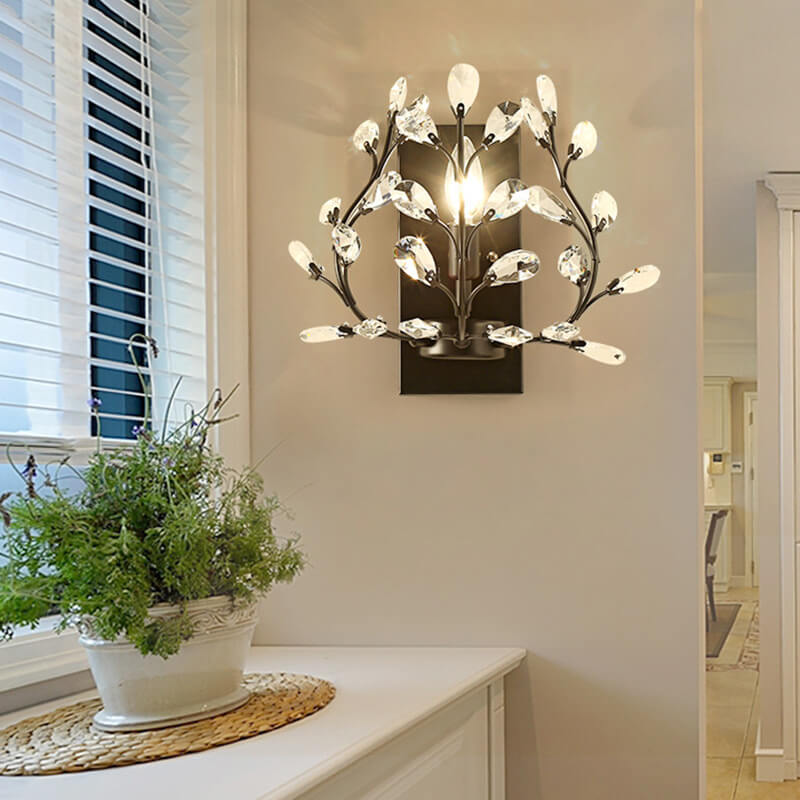 Luminis Wall Light | Luxury Crystal Design | Leaf Motif | 1-Bulb & Modern