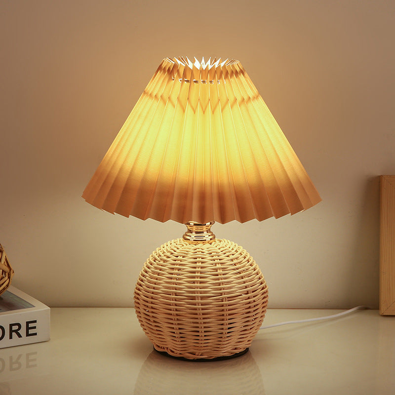 RattaLume Nordic LED Table Lamp | Woven Rattan & Foldable Fabric Shade | Mood Light | Decor for the Bedroom