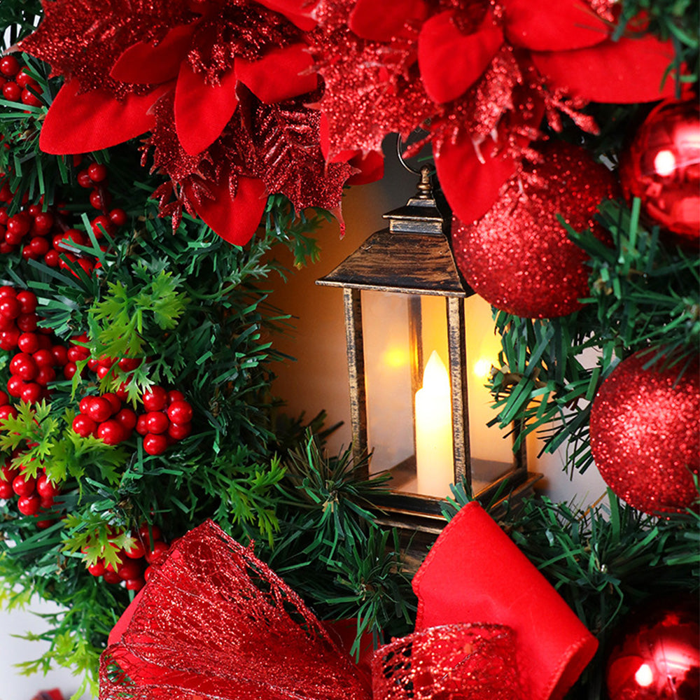 LED Christmas Wreath with Red Bow for Indoor Holiday Decor