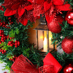 LED Christmas Wreath with Red Bow for Indoor Holiday Decor