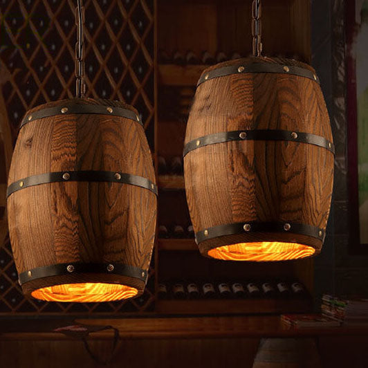 BarrelGlow Vintage Pendant Light | Wood Wine Barrel Design | 1-bulb | Rustic Lighting